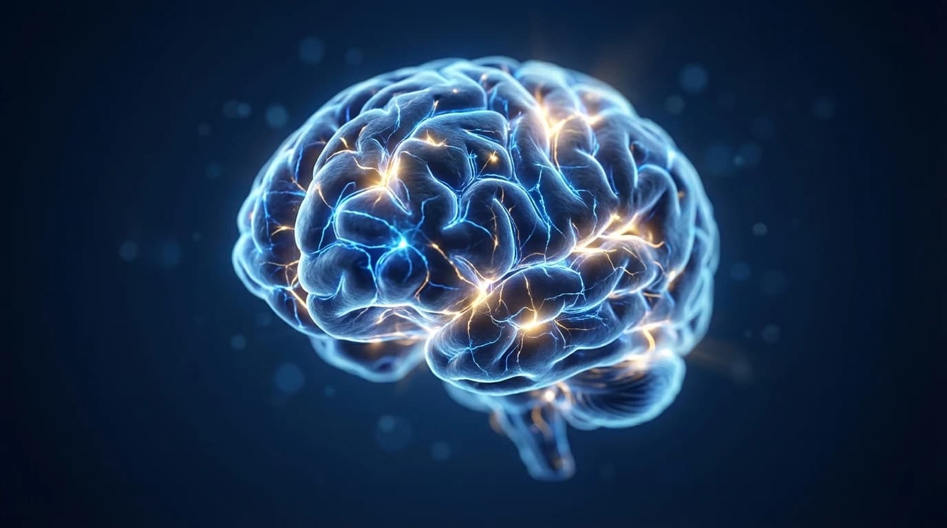 Glowing human brain showing active neural pathways representing cognitive neuroplasticity