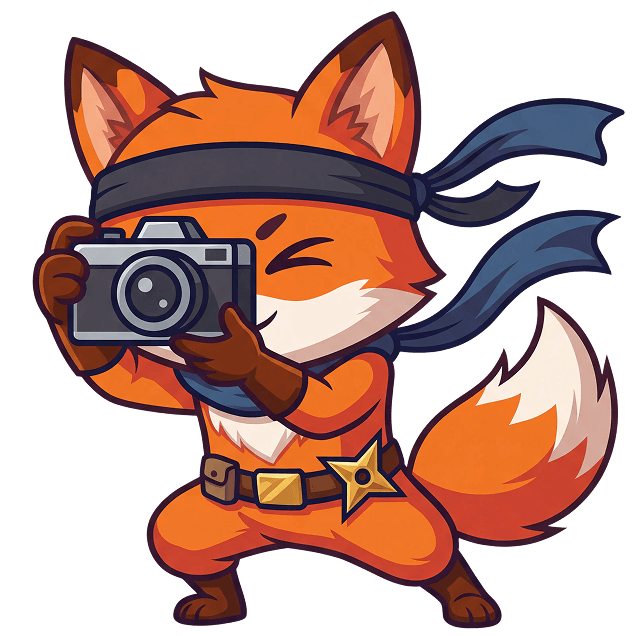 Fuchs-Maskottchen macht ein Foto