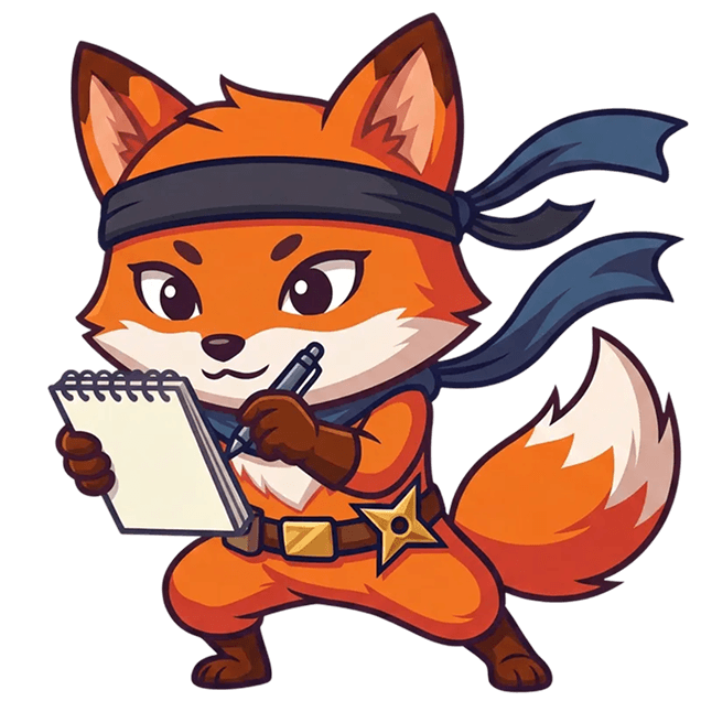 Fox mascot taking notes