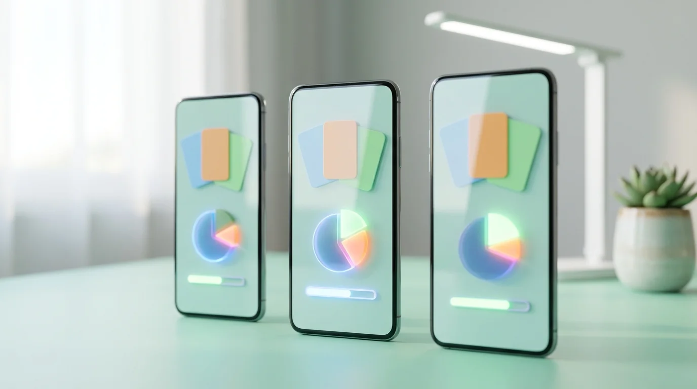 Three smartphones side by side showing different digital study applications