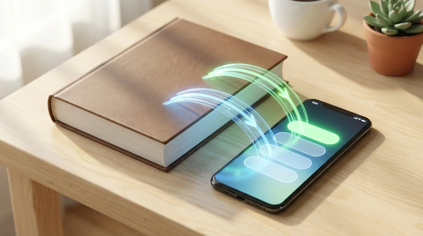 A textbook and a smartphone side-by-side indicating dual study methods