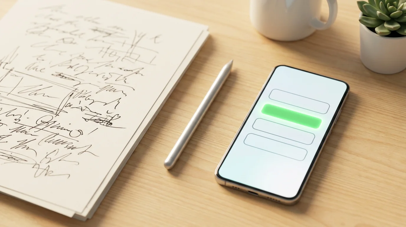 Text notes automatically transforming into a digital multiple-choice quiz